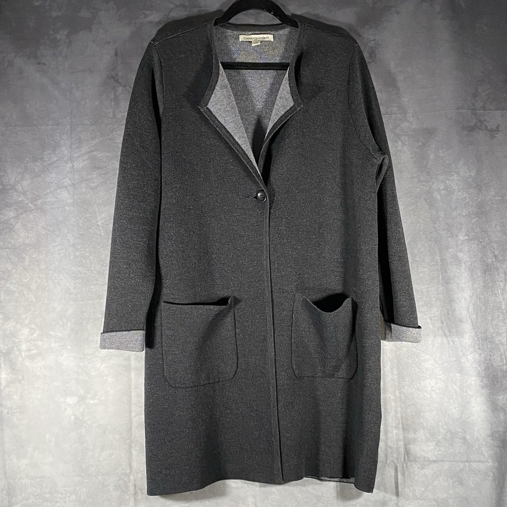Catherine Malandrino Grey Cardigan Sweater Size Large Wool Blend Long-Sleeve